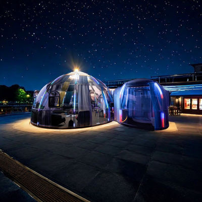 Hotel impermeabile in policarbonato su misura Glamping Casa a doppia bolla Dome Per Resort romantico